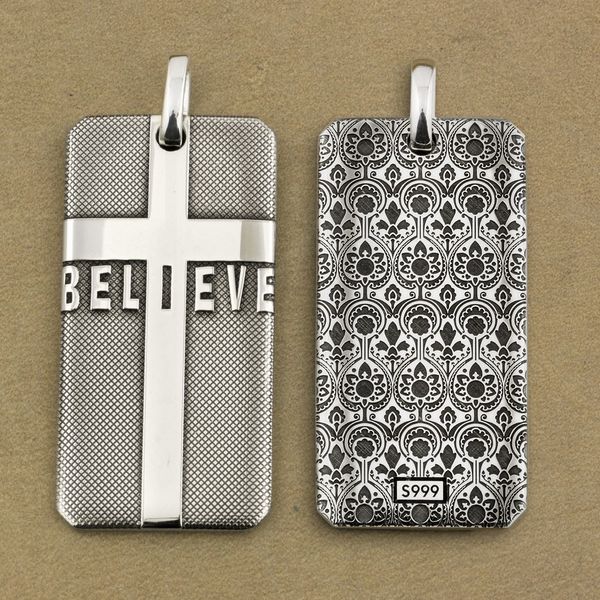 

linsion 999 silver believe cross dogtag mens biker pendant 9x023s large size jp