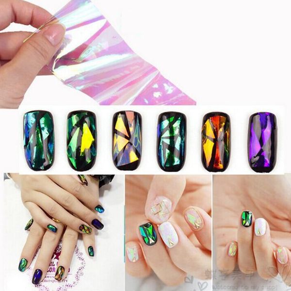 

200 sheets nail sticker broken glass water decals mirror effect for nails art fancy punk galaxy transfer nail foils, Black