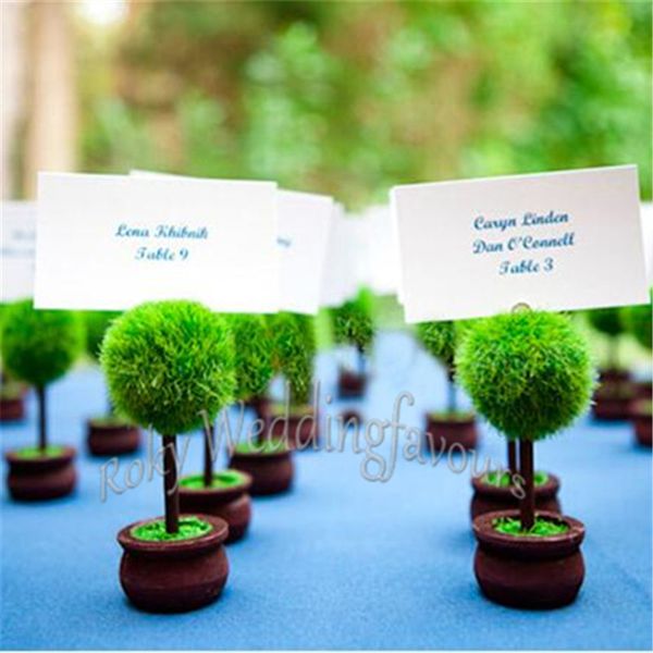 100pcs Green Topiary Place Card Holder Bomboniere Evento Bomboniere Anniversario Tavolo Ricevimento Decor Compleanno Idea