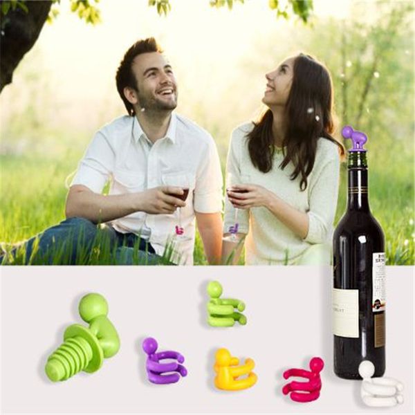 Divertente forma umana Tappo per bottiglia di vino Kit accessori per bar Tappo per sigillante per vino in silicone Tappo per bottiglia di vino all'ingrosso wed445