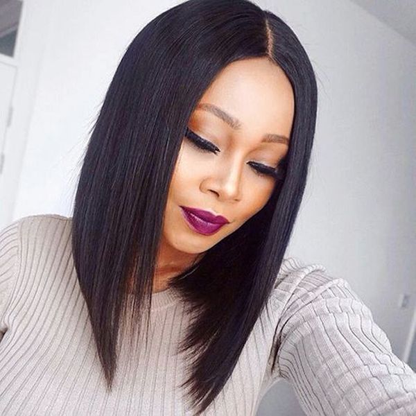 Short Straight Bob Wigs With Baby Hair Middle Part Malaysian Hair