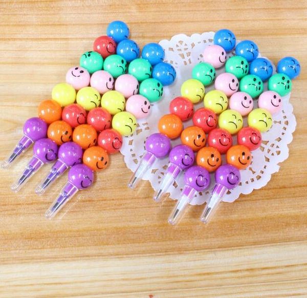 

50pcs 7 colors new cute colorful school student crayon pencil face expression crayon pen tomatoes on a stick crayon christmas gift