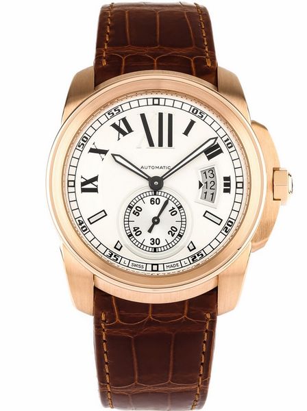 

calibre de 18k rose gold mens automatic machinery casual watch w7100009 sell men's sport wrist watches, Slivery;brown