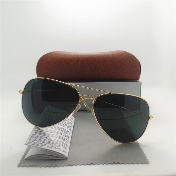

glass lens fashion men and women pilot sunglasses uv400 vintage sport sun glasses with brown box, White;black