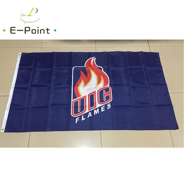 NCAA UIC Flames Team Polyester-Flagge, 150 cm x 90 cm, Flagge, Banner, Dekoration, fliegende Geschenke für Zuhause, Garten, Outdoor