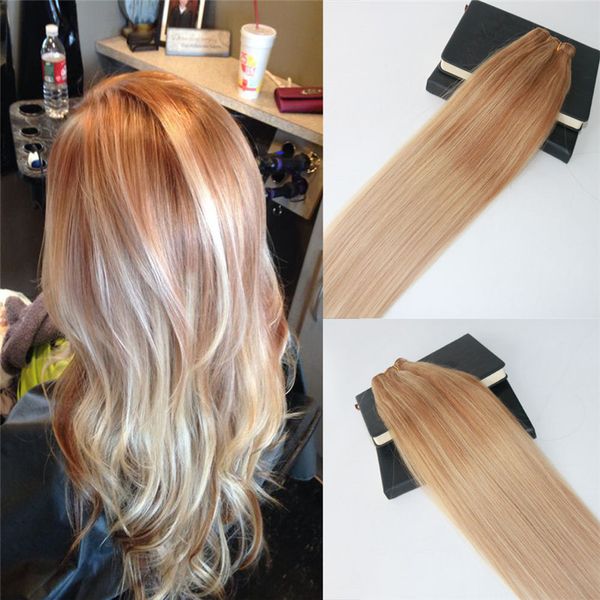 Brasilianischer Omber-Menschenhaar-Einschlagfaden Nr. 613 Blonde Highlights Haarwebart Slik Straight 100 % unverarbeitete Balayage-Haarbündel-Erweiterungen