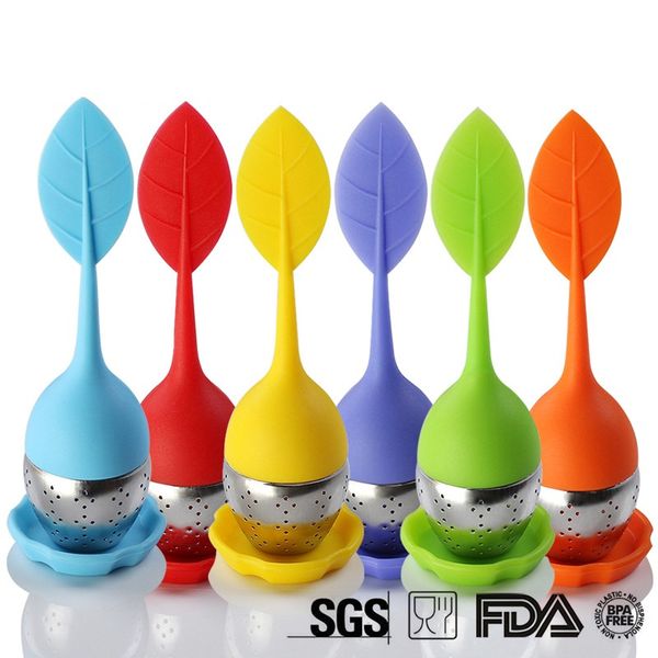 

leaf handle empty tea bags food grade silicone tea filter stainless steel silicone tea infuser with tray drinkware accessories