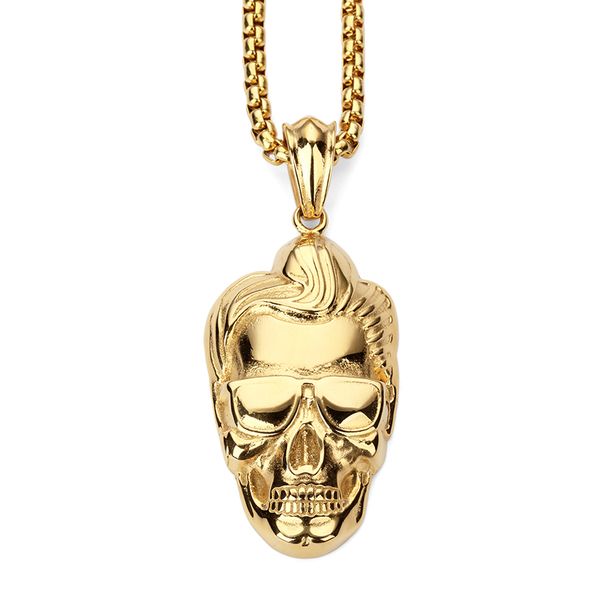 

fashion man figure jewelry human head pendant necklace hip hop vintage cool gold plated stainless steel chain for men women, Silver