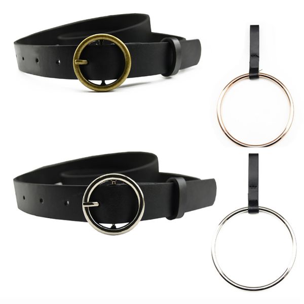 

wholesale- 2017 new casual women's strap pu leather casual all-match women brief leather belt women's round buckle belt high quali, Black;brown