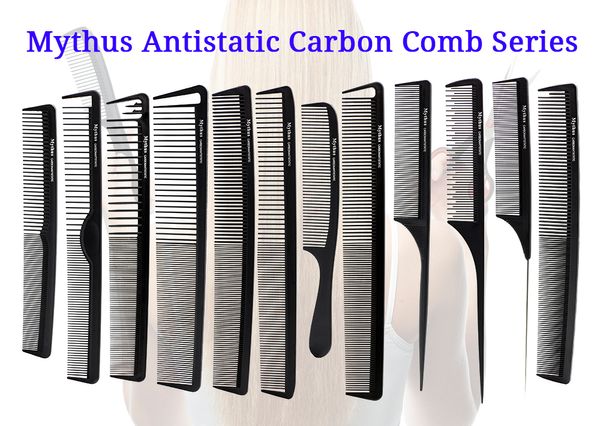 12 PCS Mythus Pro Series penteia o cabelo no corte de design diferente Salon fibra de carbono estilista cabeleireiro Comb Set Para Cabelo