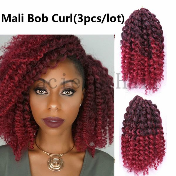 2020 8inch Ombre Burgundy Synthetic Hair Extensions Ombre Bug Mali