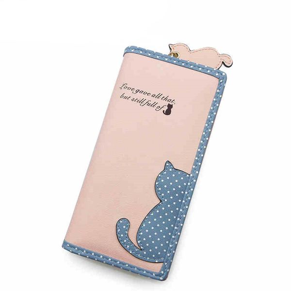 

new fashion cat printed lady wallet bags zipper coin purse handbag women's long style purse, Red;black