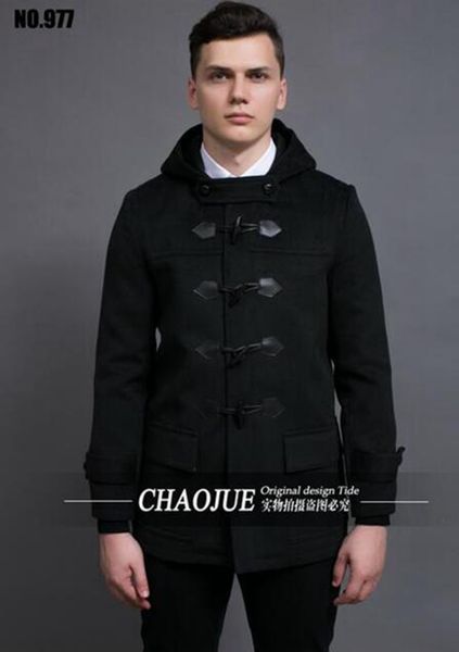 

men in the spring and autumn fashion boutique elegant british han edition horn hooded windbreaker cloth coat / s-3xl, Black