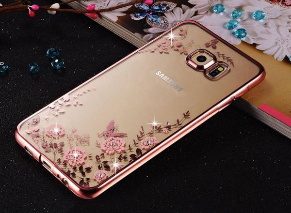 Fashion Style Galvanotecnica TPU Custodia morbida Bling Diamond Frame Shell Rinestone Glitter Secret Garden Flower Cover per Samsung s6 s6 edge