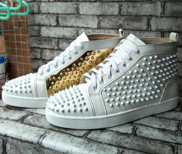 

New fa hion red bottom high men hoe pike neaker hoe luxury de igner rivet flat walking hoe ize 36 47 whole ale, Black