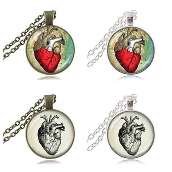 

Красный анатомические человеческого сердца ожерелье панк готический стимпанк кулон ювелирные изделия для женщин подарки для врача медсестра Бронзовая цепь колье