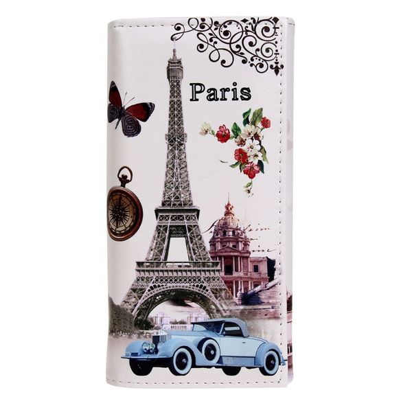 

wholesale- fashion women long wallet smooth pu leather paris flags eiffel tower style lady coin purses clutch wallets money bags, Red;black