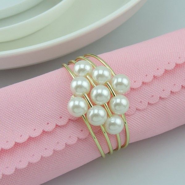 

wholesale- 12pcs / lot pearl metal napkin ring party dress for wedding table decoration accessories