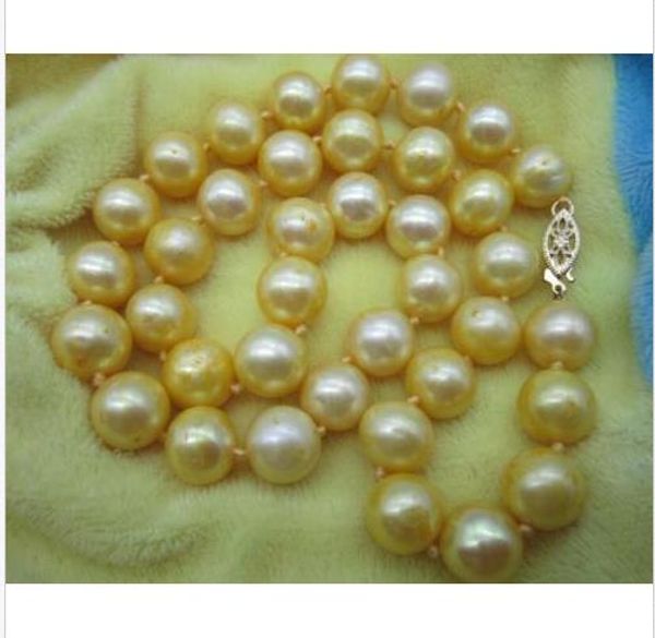 

11-12mm south sea golden natural pearl necklace 18" 14k yellow gold clasp, Silver