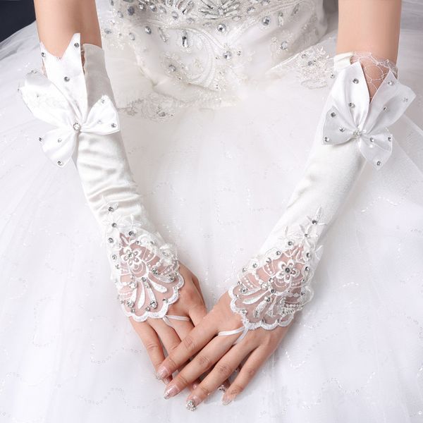 

новые свадебные перчатки с бантом на складе белый слоновой кости элегантные свадебные перчатки для свадьбы события свадебное платье романтич, White