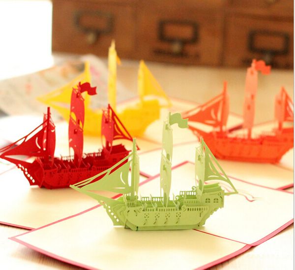 

творческий 3d поздравительная открытка пользовательские середины осени визитная карточка приглашения с конвертом ретро лодка bon voyage