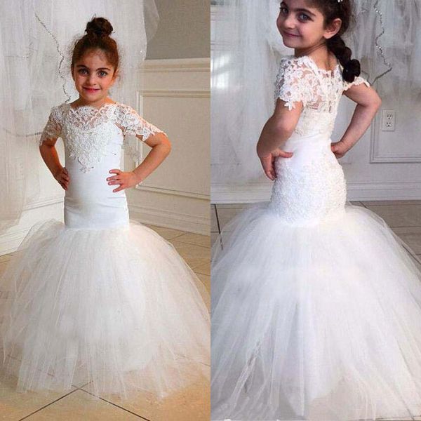 

vintage mermaid flower girl dresses for weddings tutu 2017 lace appliqued boho beach little baby gowns for communion kids formal wear, White;blue