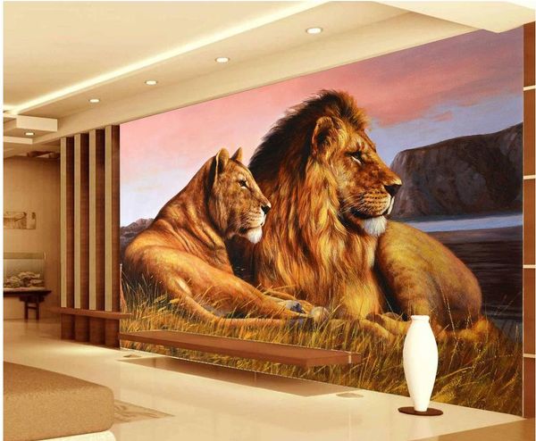 

classic 3d european style prairie lion background decorative painting