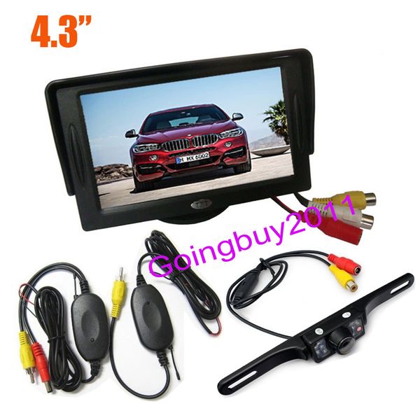 

wireless waterproof 7 led ir reversing car rearview camera kit + 4.3" car lcd monitor ing