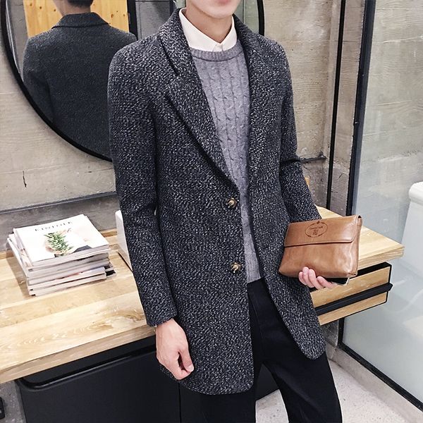 

wholesale- brand clothing 2016 new fashion long men single breasted trench coat slim fit men's windbreaker big yards thick jacket m-3xl, Black
