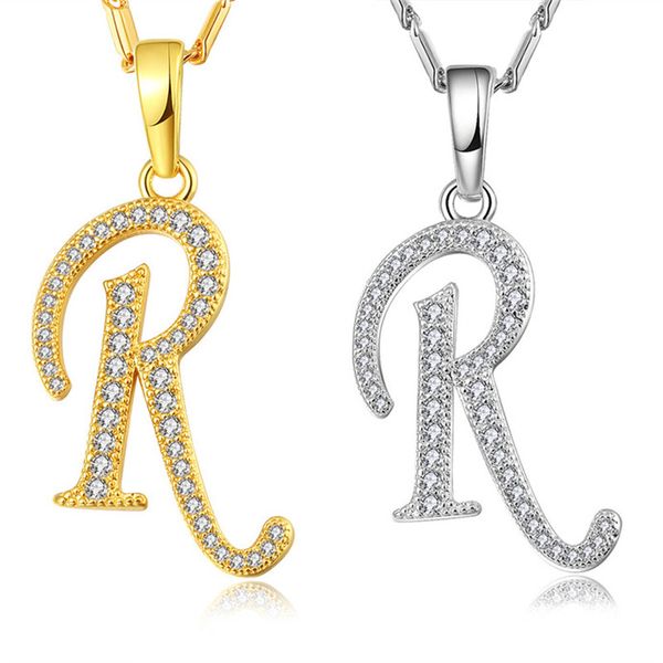 

NAKELULU капитал первоначальный R письмо ожерелье кулон золотой цвет цирконий Кристалл алфавит ювелирные изделия для женщин мода