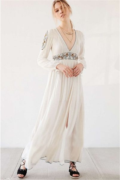

bohemian embroidery split dress, Black;pink