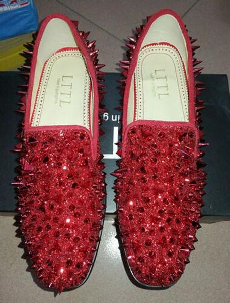 

flat sparkle design mens studded shoes lttl glitter fashion red blue green shoes wedding party casual loafers rivet spiked men cnsvi, Black