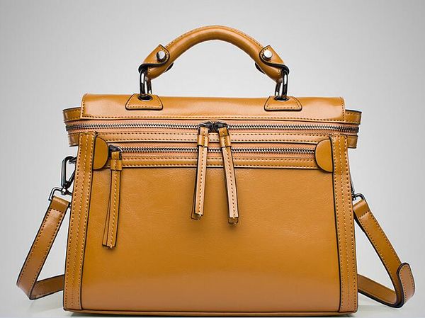 

bag zipper genuine wax 2017 leather handbag fashion double vintage rose tote q0293 women messenger djtnn, Red;black