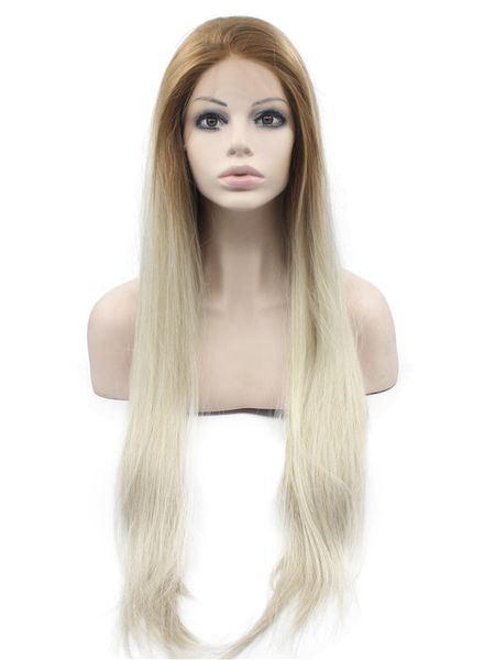 

long straight heat friendly fiber natural ombre lace front wig, Black