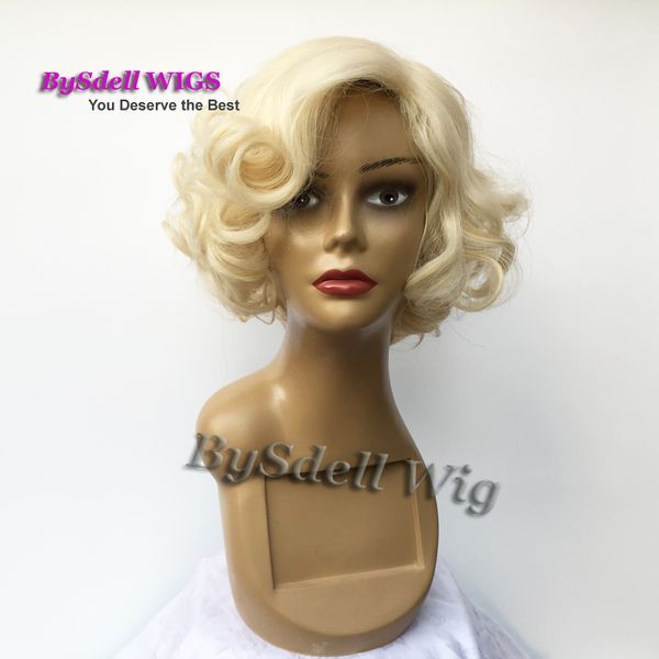 

wigiss female marilyn monroe cosplay wig young glamorours light blonde color short wavy party wigs kanekalon synthetic custome wigs, Black