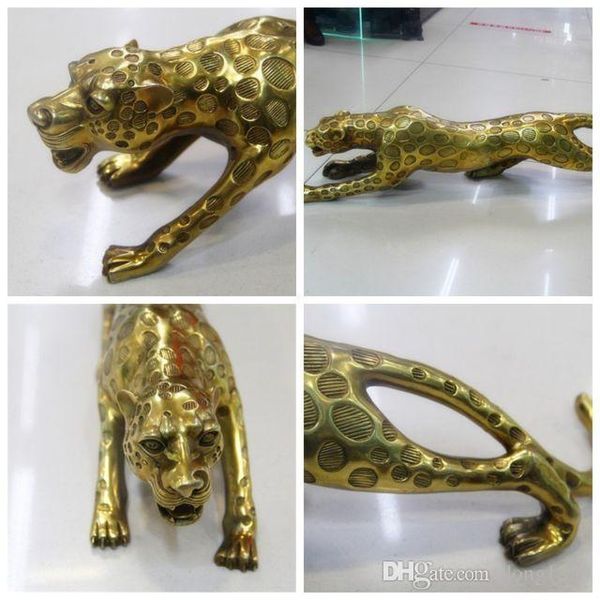 Çin Halk Bronz Bakır Şanslı Para Leopar Cheetah Sanat Heykeli Rakamlar 25 cm