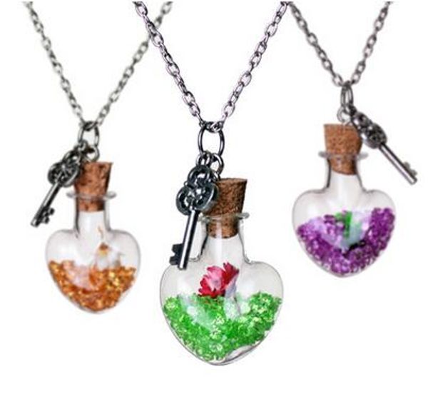 

crystal diamond dry flower drift wishing bottle heart pendants necklaces for women lover gemini necklace diy jewelry moq 20pcs ing, Silver