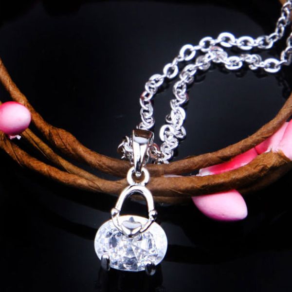 

new fashion women zircon crystal bag pendant necklace silver gold plated for wedding bridal jewelry