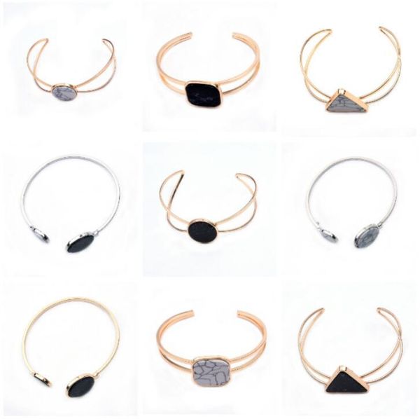 

gift retro natural marble geometric accessories bracelet bracelet bracelet female fb535 mix order 20 pieces a lot link, chain, Black