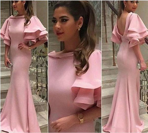 

light pink long prom dress unique poet half sleeves middle east women wear special occasion formal party dress plus size, Black