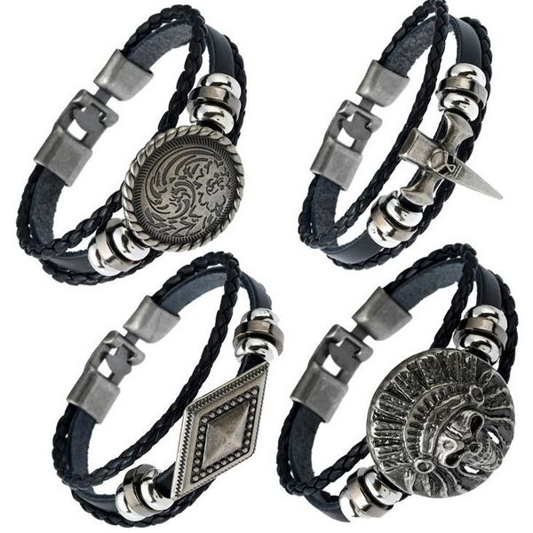 

brand new buttoned braided leather bracelet skull leather necklace fb398 mix order 20 pieces a lot slap & snap bracelets, Silver