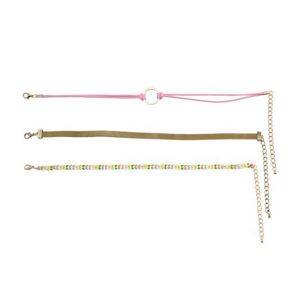 

idealway punk style black leather gold color alloy chains round shape choker short necklac, Golden;silver