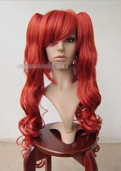 

gt;>> 2 curly copper red ponytails cosplay wig, Black;brown