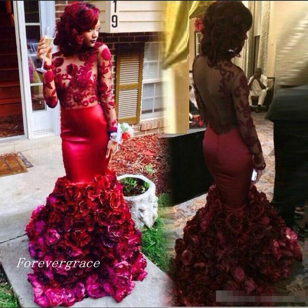 

burgundy mermaid prom dress sheer long sleeve formal evening party gown custom made plus size, Black