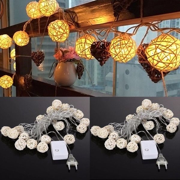 

wholesale- 4.5m 20 3cm wicker rattan ball socket string light christmas lamp party 8 mode