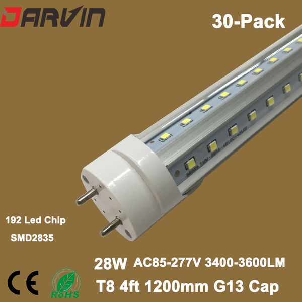 

led tube t8 v-shade led tube light 4ft 1200mm 28w split tube lamp double lines smd2835 led chips, 30pcs/lot