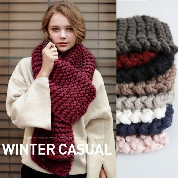 Korean Thick Wool Handmade Crochet Scarf Female Winter Thicken Long Knitted Student Couple Knitting Unisex Warm Collar Scarf B1096 Fashion Scarves