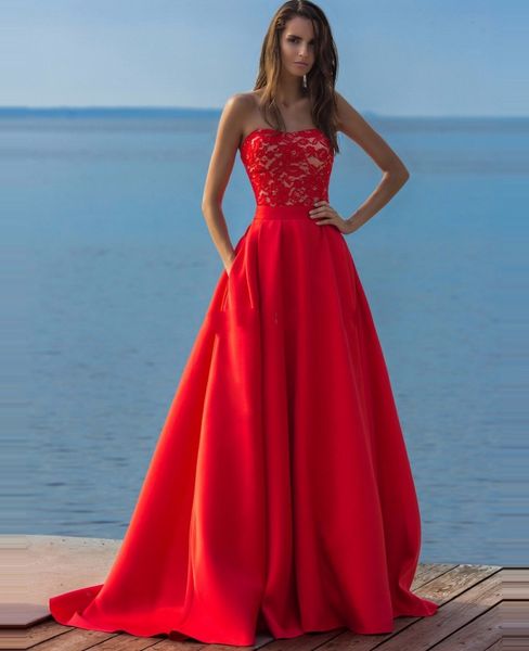 

Новый vestidos де феста 2017 мода Красный длинные кружева вечернее платье с съемный поезд без бретелек длинные платье спинки Пром платье
