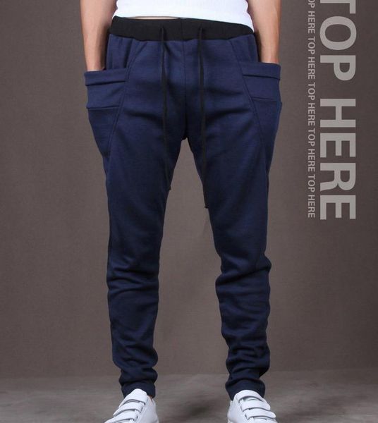 

fashion 2017 outdoor jogger pants loose elastic foot big drawstring men joggers pants pocket harem men beam man running track sweat ckjkx, Black