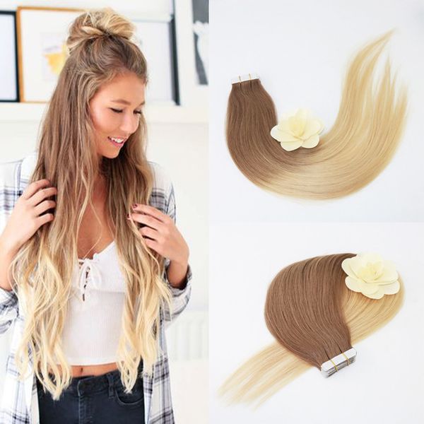 Fita trançada de cabelo humano 100% ombré com fundo grosso mais popular em extensões de cabelo